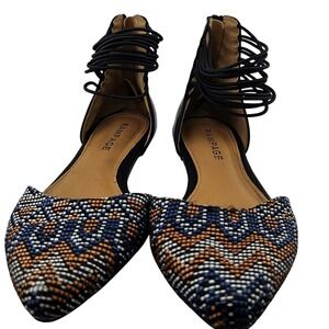 Rampage Cinna Woven Pointed Toe Strappy Ankle Wrap Flats Blue Orange 7.5M GUC